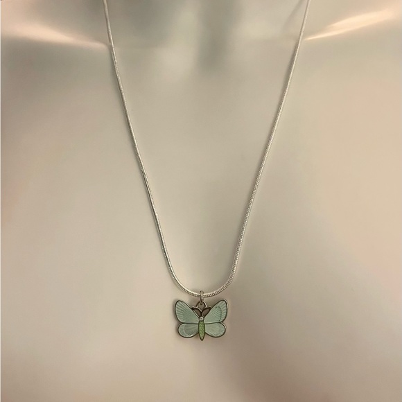 RARE Coach Teal & Green Enamel Crystal Butterfly Pendant .925 Sterling Necklace - Picture 3 of 7